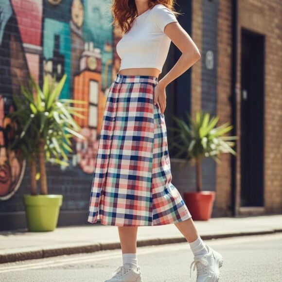 ASOS Midi Multicolor Gingham Button Down Skirt Size 2 NWT - Picture 1 of 7